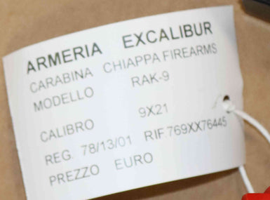 Carabina Semi Chiappa Firearms Modello Rak9 Calibro 9X21