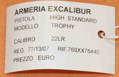 Pistola High Standard Modello Military Trophy Calibro 22LR