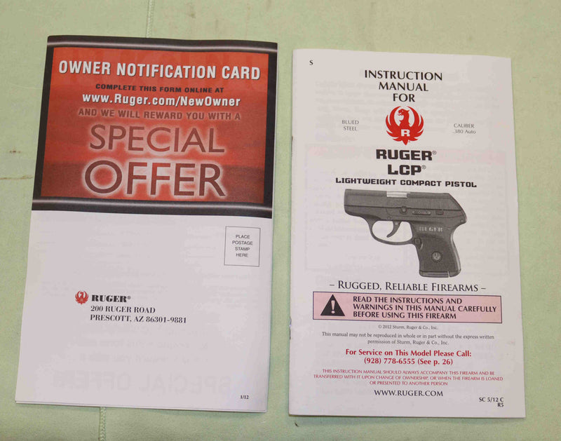 Pistola Ruger Modello LCP Calibro 9 Corto