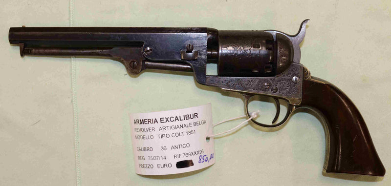 Revolver Avancarica Artigianale Belga Tipo Colt 1851 Calibro 36 Antico